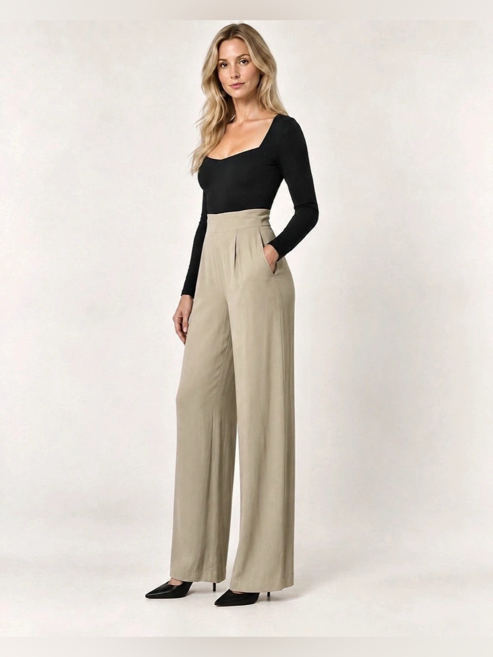 Vintage 90s JAX Mr Jax Taupe High Rise Wide Leg Viscose Pants Sz 4 - Picture 2 of 8